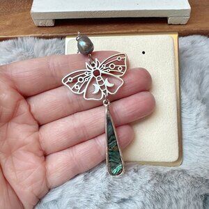 Night Moth Abalone and Freshwater Pearl Pendant Necklace